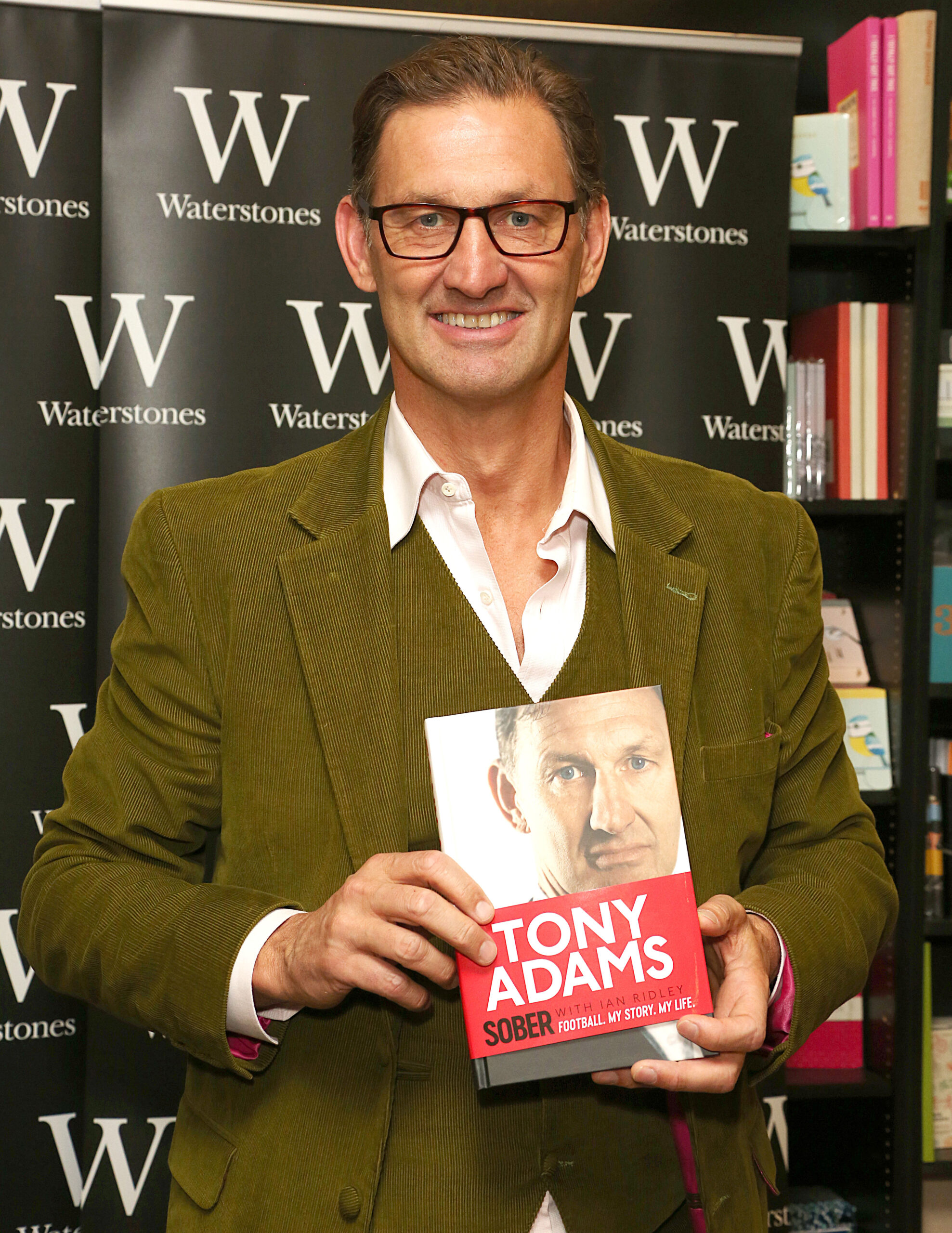 Tony Adams poses with his 2017 book Sober in Waterstones book signing