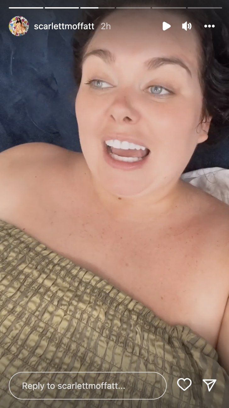 Scarlett Moffatt in tube dress on Instagram stories