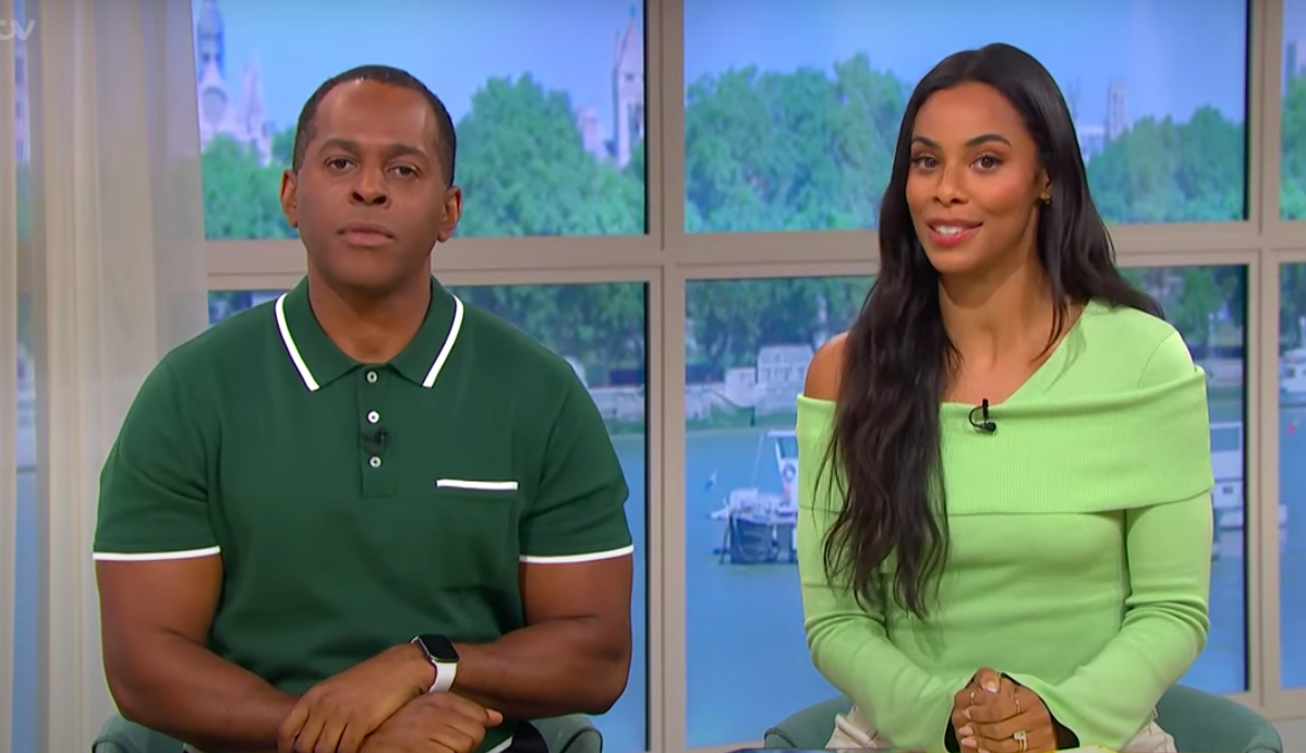 Andi Peters and Rochelle Humes sit at the table on This Morning