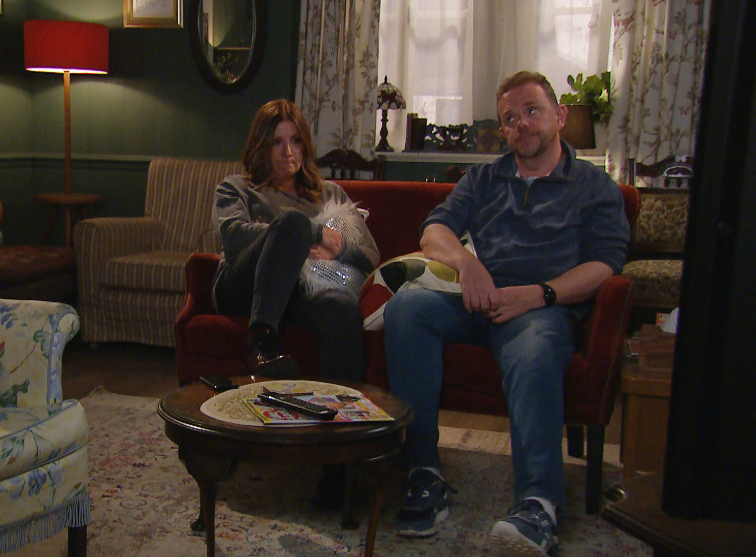 Emmerdale Dana and Harriet sat together on the couch