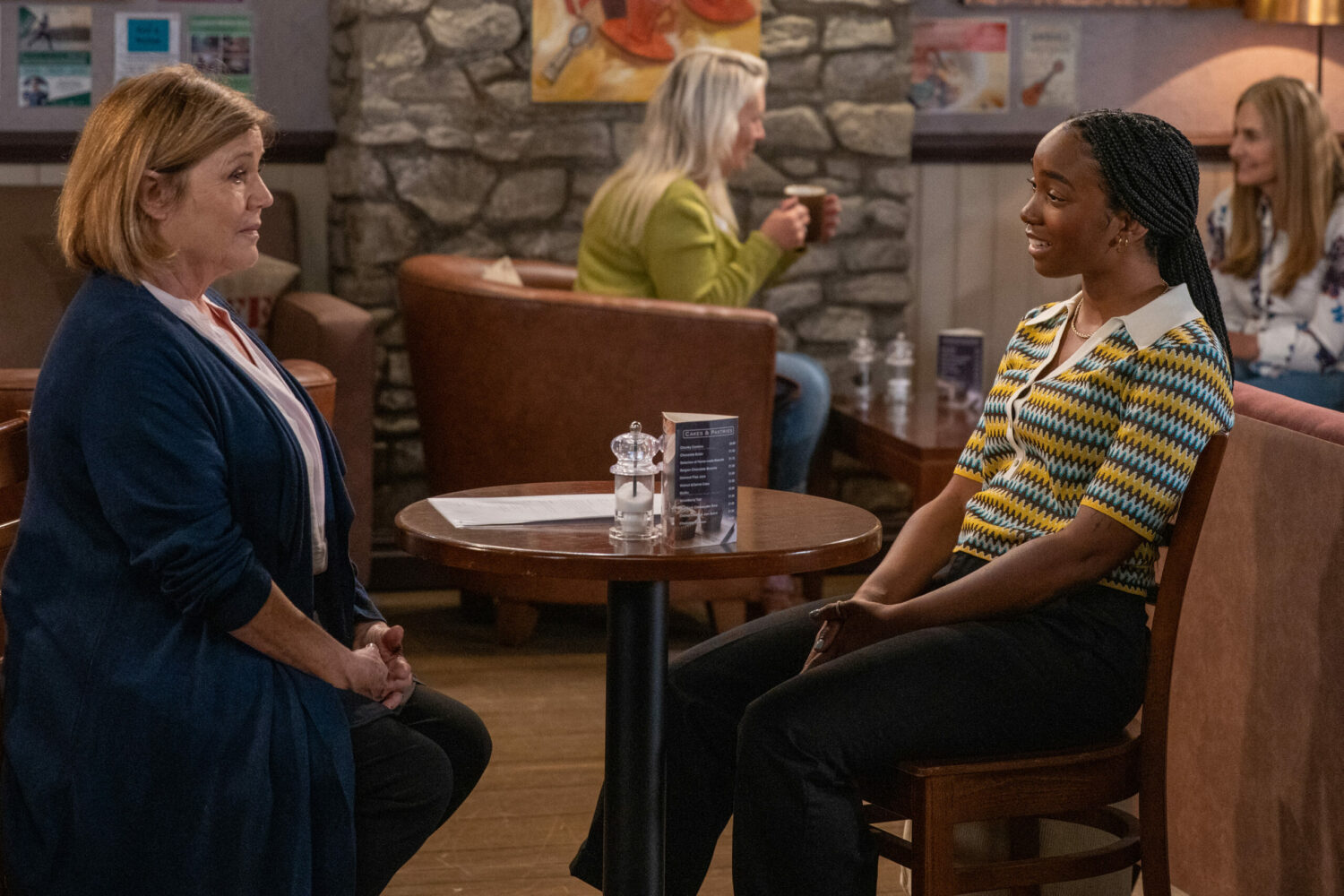 Brenda and Naomi in the cafe in Emmerdale