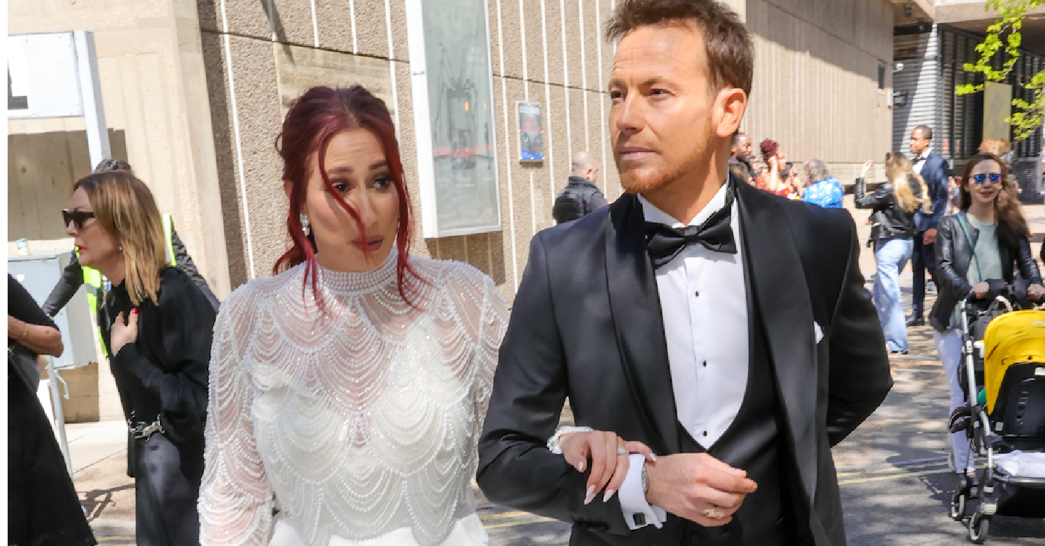 Joe Swash and Stacey Solomon on the Bafta red carpet looking smart in black tie and a white dress