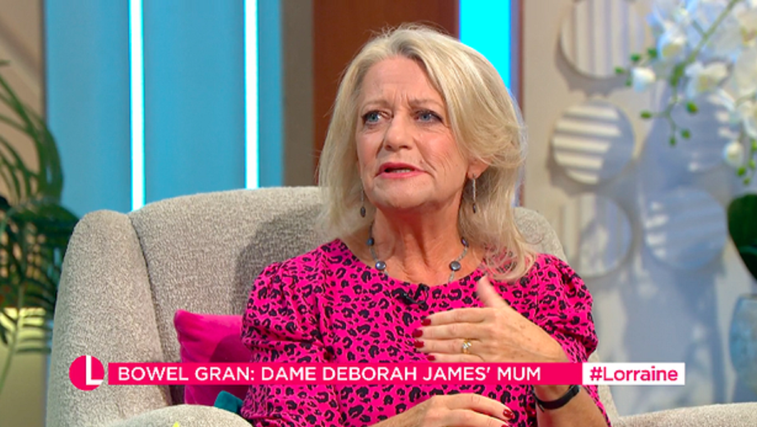Deborah James' mum on Lorraine today wearing pink