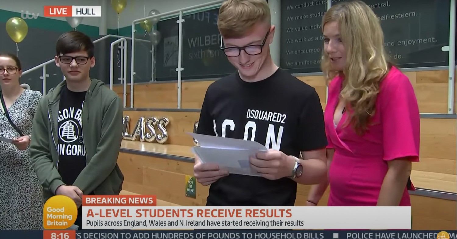 Students opening their A-Level results on GMB today