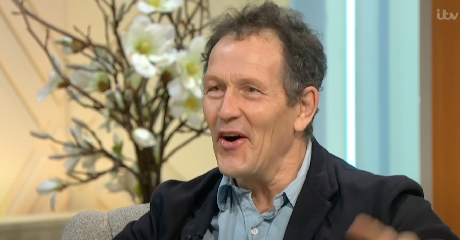Monty Don talking on Lorraine with white flowers in the background