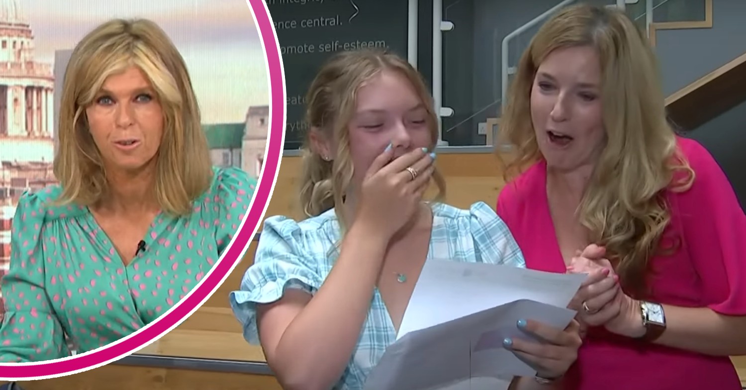 Kate Garraway on GMB today, student laughing as she opens her a-level results