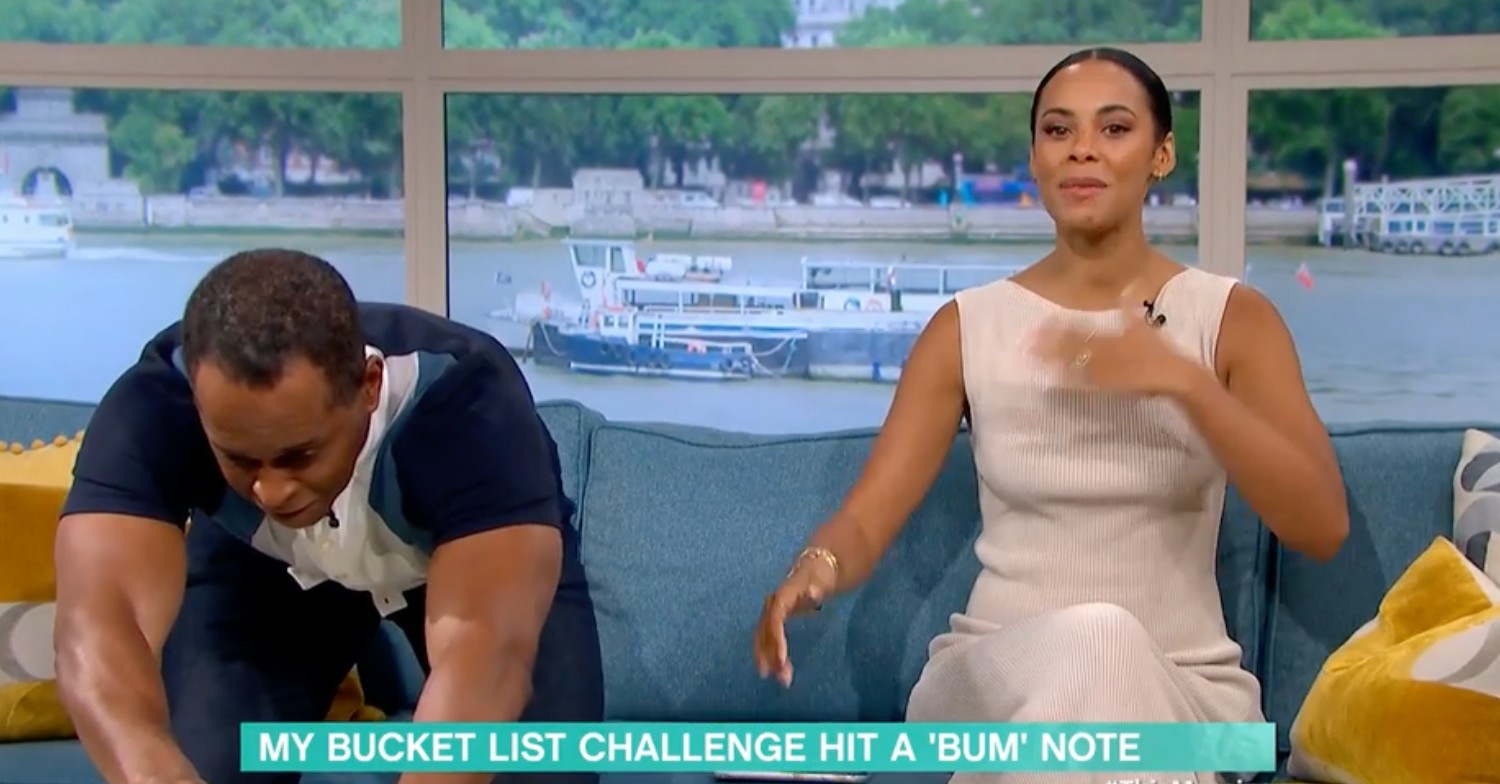 Rochelle Humes fighting back tears on This Morning with boats in background