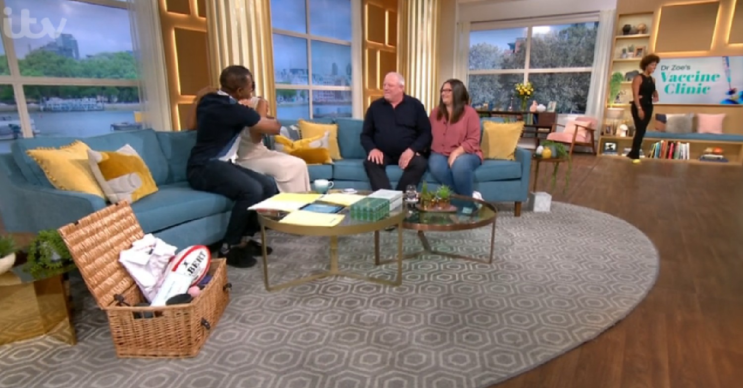 Andi Peters hugs Rochelle Humes alongside This Morning guests today