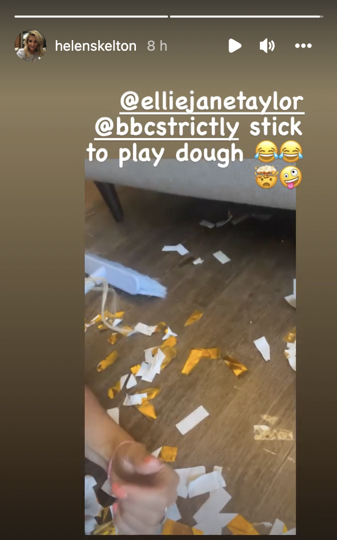 Helen Skelton's Instagram story showing glitter from Strictly stuck to her floorboards