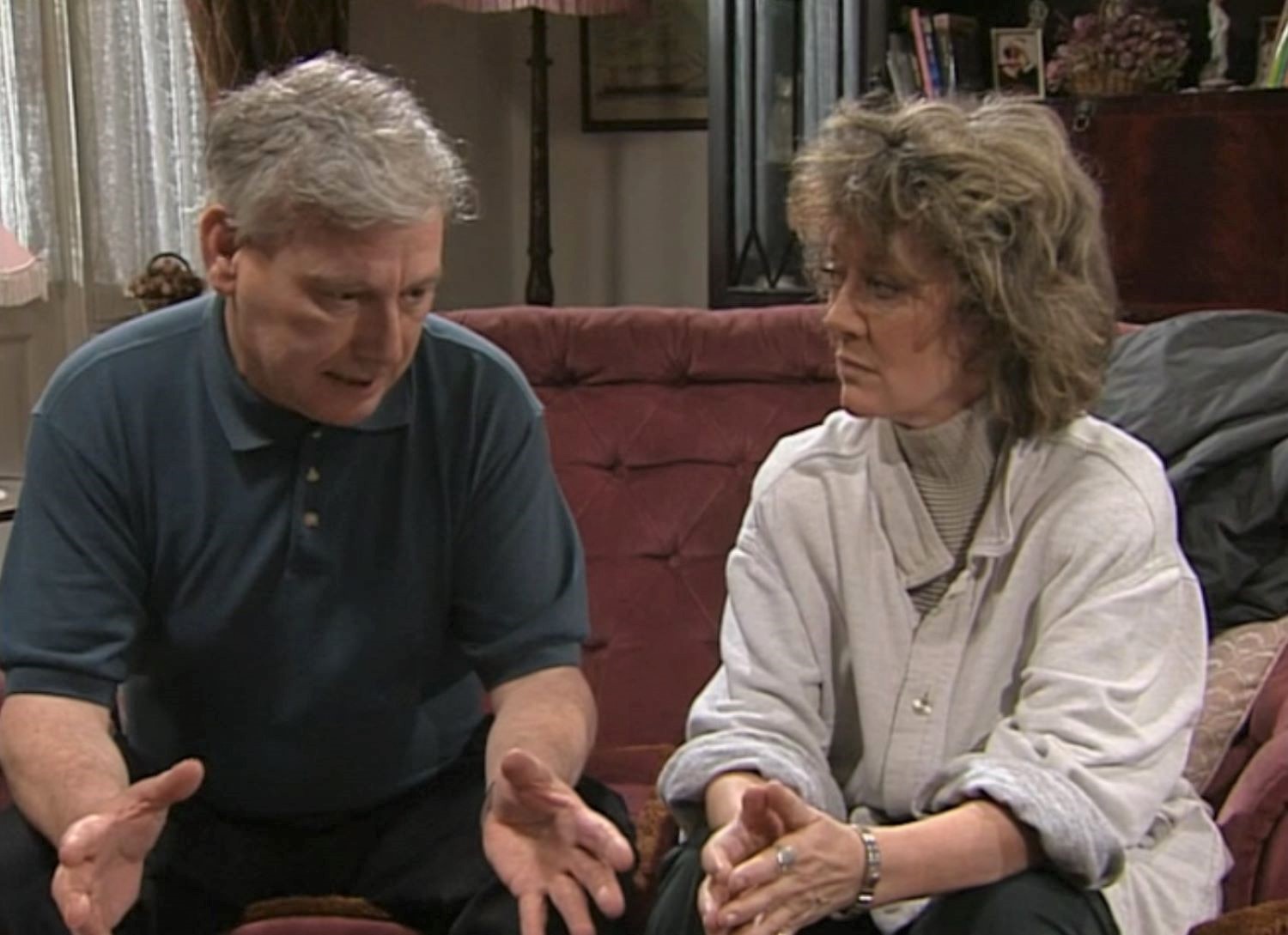 Coronation Street Frank looks serious as he talks to Alma