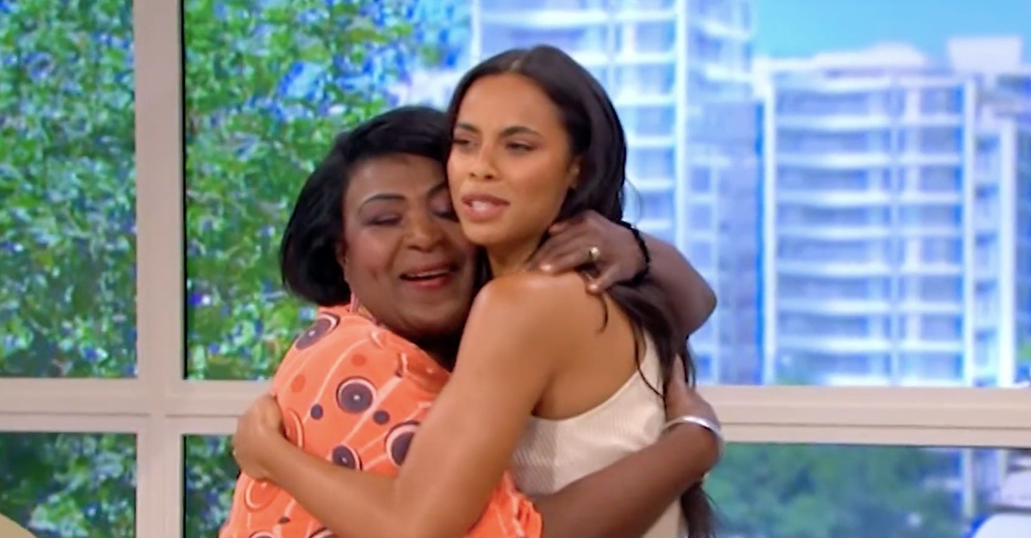Rustie Lee and Rochelle Humes hug on This Morning