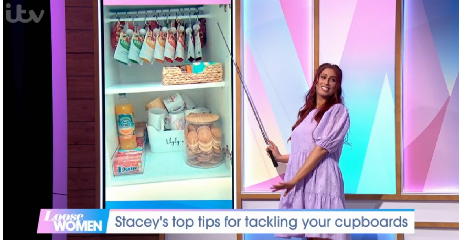 Stacey Solomon in purple dress on Loose Women