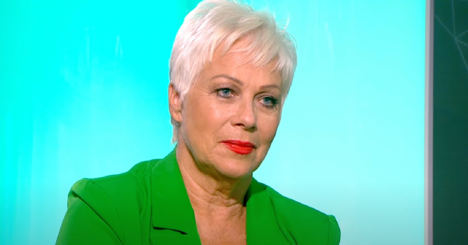 Denise Welch in green blazer on TV show