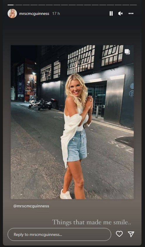 Christine McGuinness Insta stories smiling