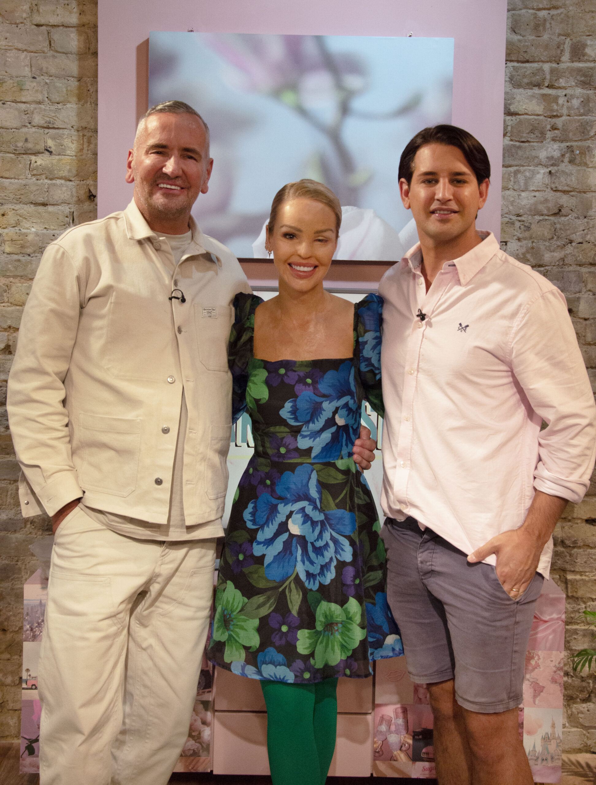 DJ Fat Tony Katie Piper and Ollie Locke smile for a picture 