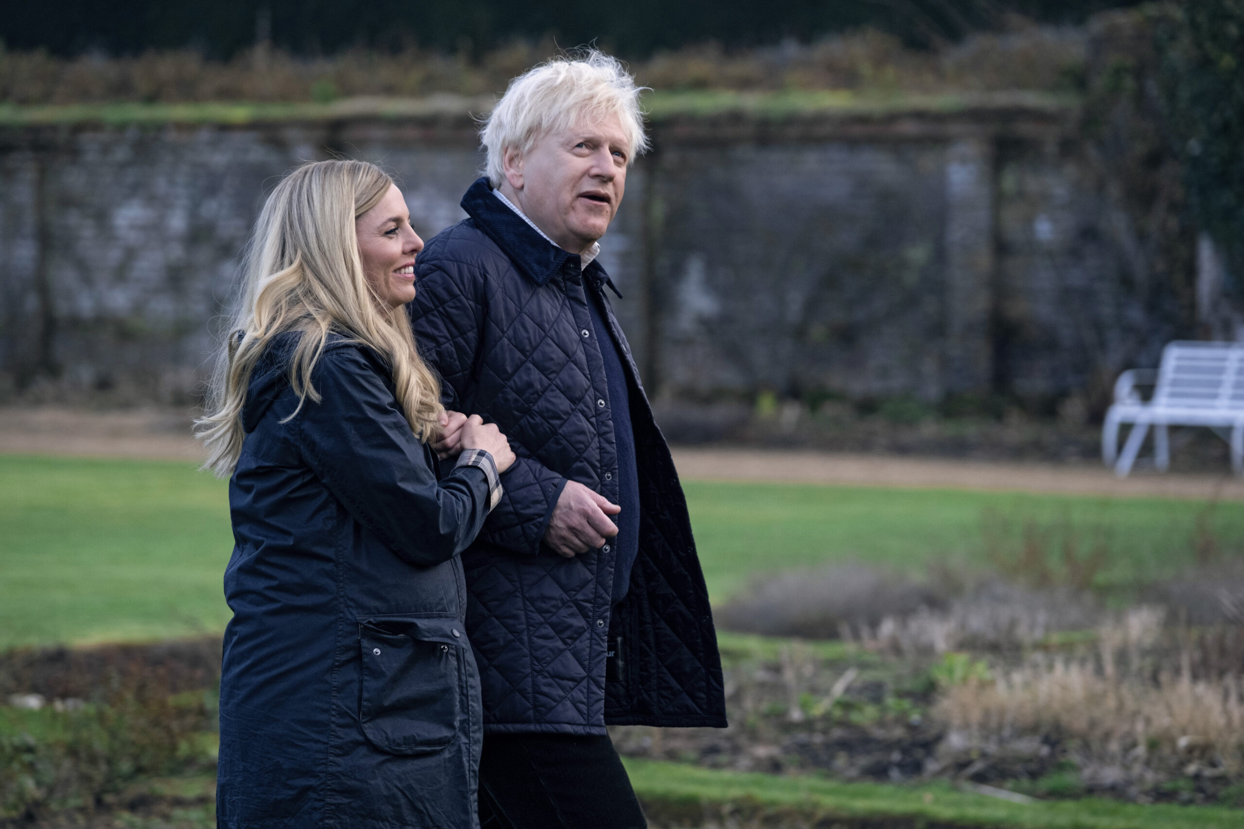 Ophelia as Carrie and Kenneth Branagh as Boris Johnson in This England still