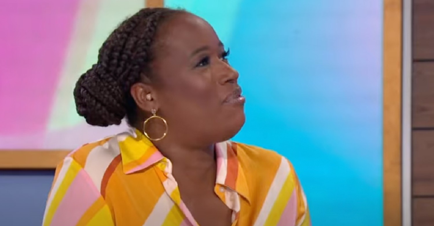 Charlene White hosting Loose Women wearing a brightly coloured shirt