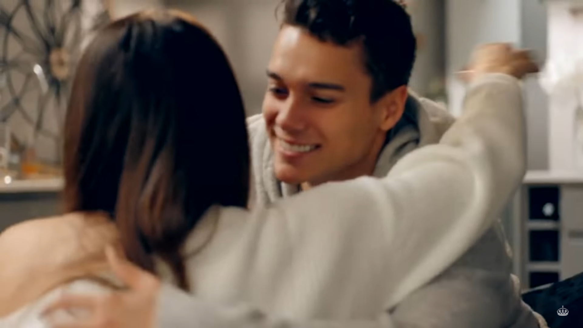 Miles and Emily hug in Made in Chelsea