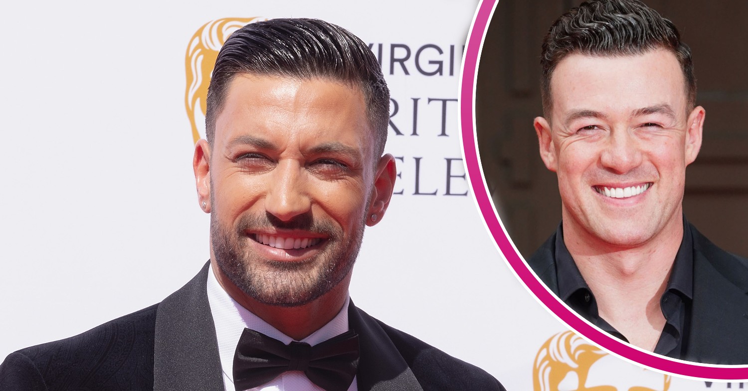 In large picture, Strictly star Giovanni Pernice. In the smaller halfcircle framed by a pink line, a picture of Kai Widdrington