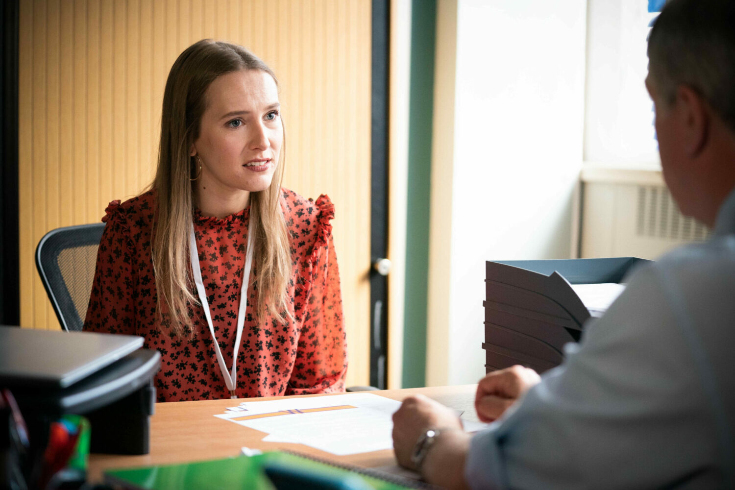 Frankie in teachers office in EastEnders not looking happy