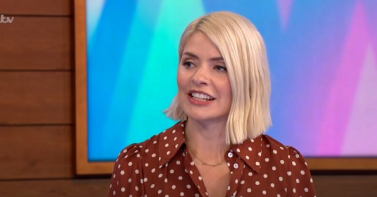 This Morning host Holly Willoughby with a short bob wearing a polka dot blouse