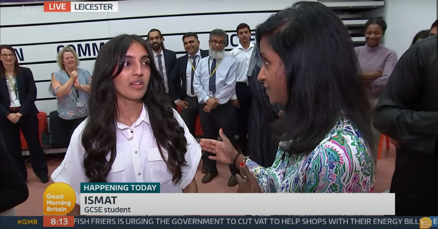 Student talking about their GCSE results on GMB today