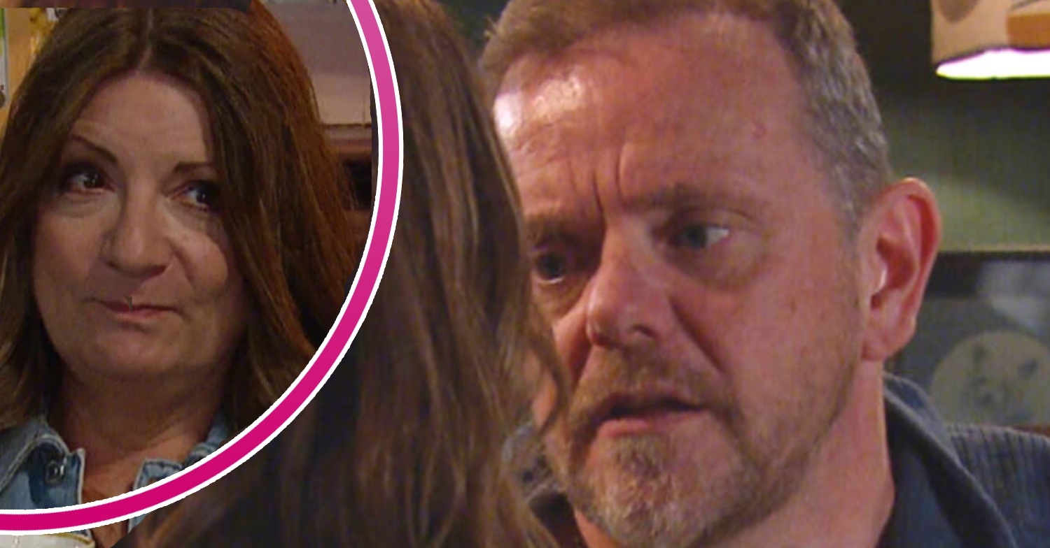 DAn kissing Harriet with drop -n of Harriet - Emmerdale