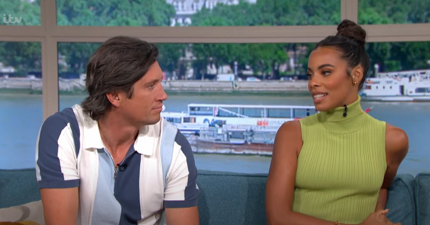 Vernon Kay and Rochelle Humes looking at each other on ITV This Morning