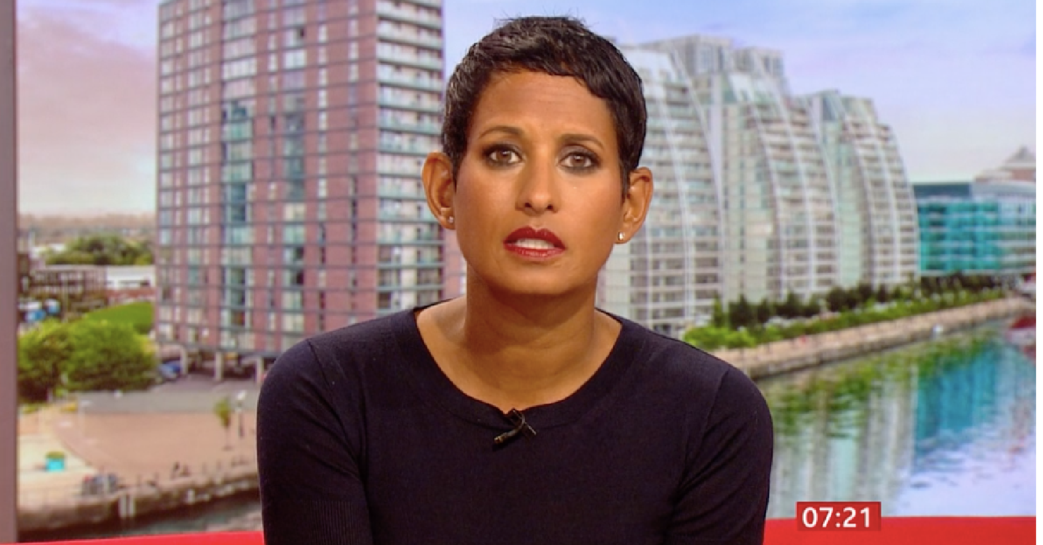 Naga Munchetty looks at camera on BBC Breakfast today