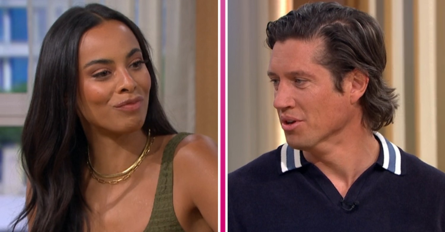Rochelle Humes pouts as Vernon Kay talks on This Morning