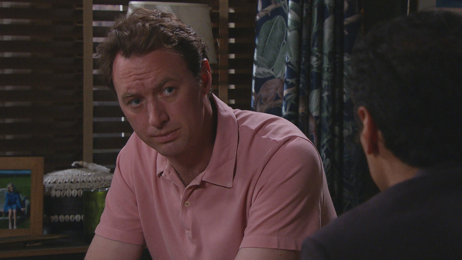 Emmerdale Liam looking thoughtful