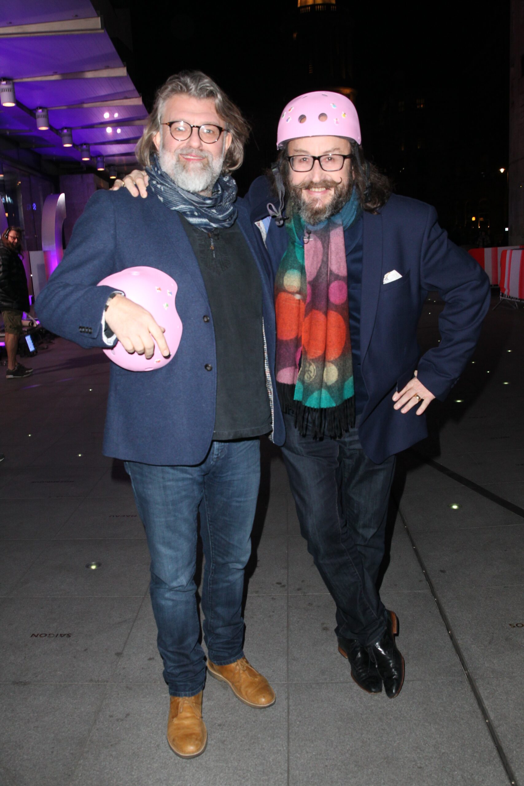 Hairy Biker Dave Myers with his co-star Si smiing