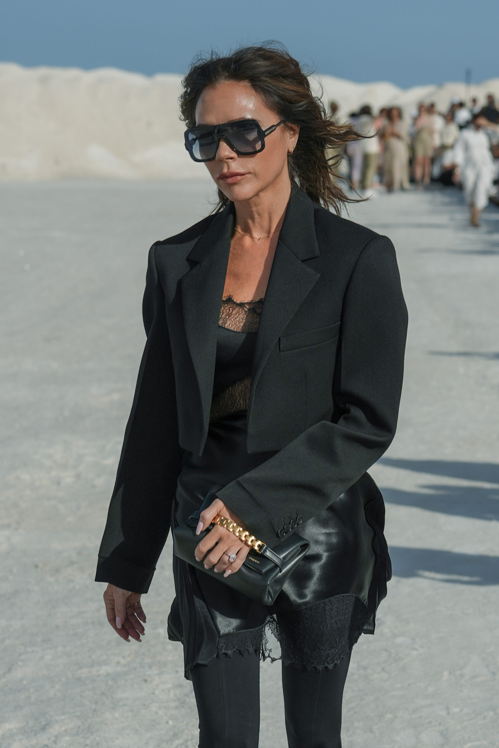 Victoria Beckham wearing black at a fashion show