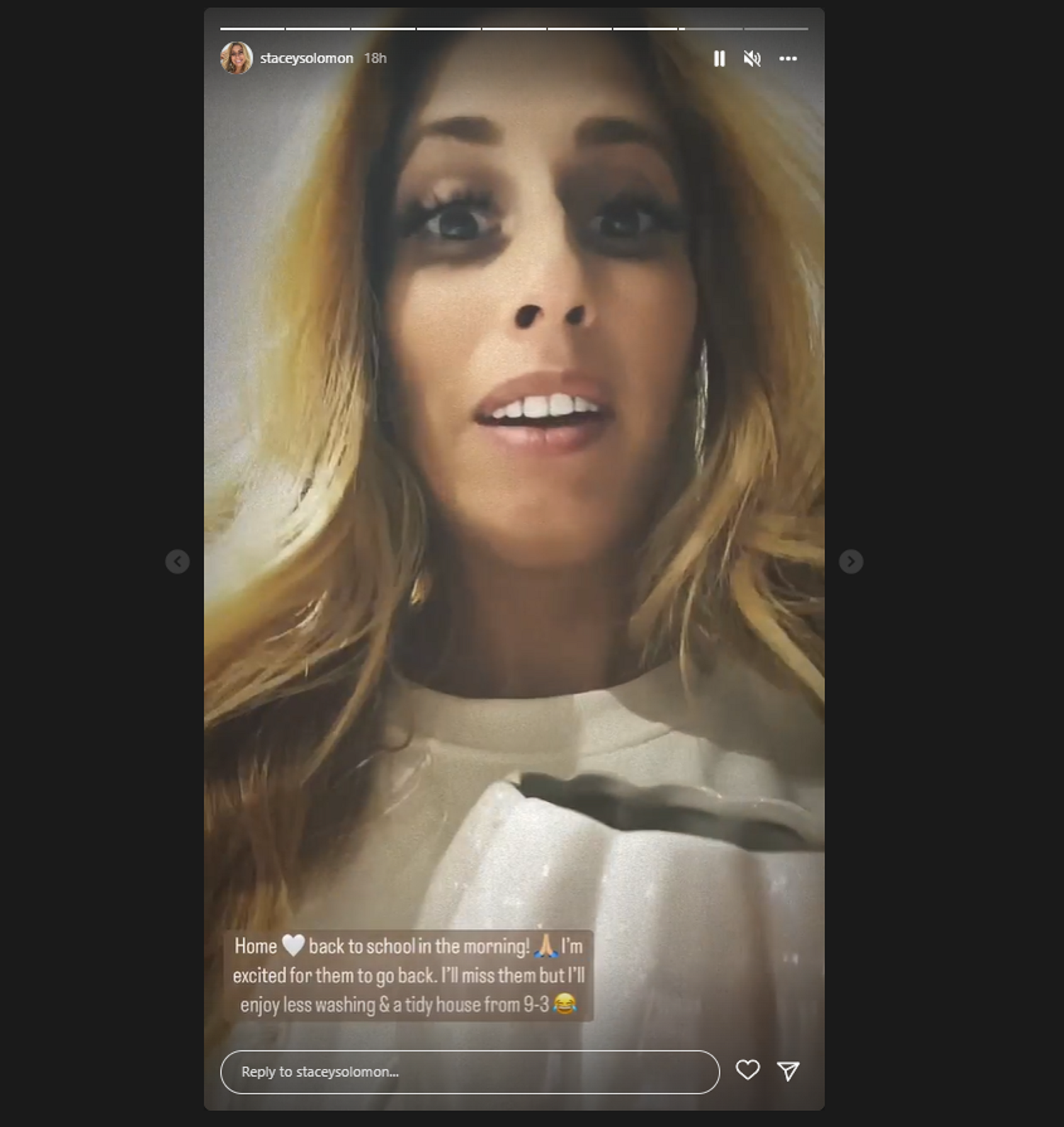 Stacey Solomon talking about back to school 2022 on Instagram Stories