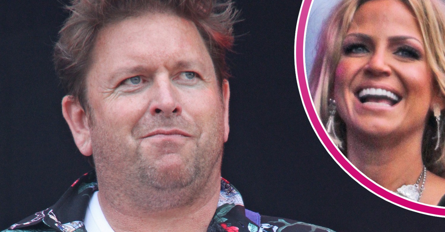 James Martin on stage and Sarah Harding smiling