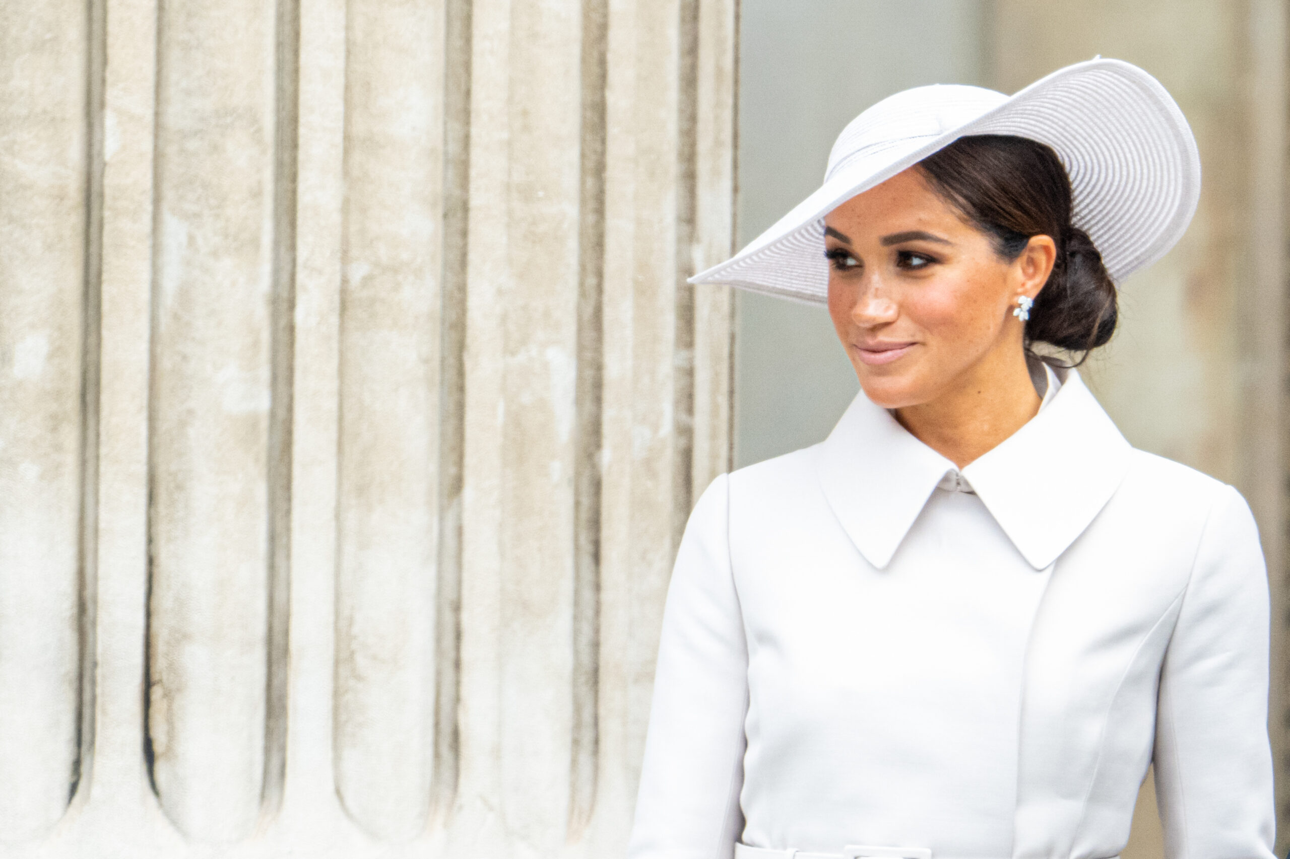 Meghan Markle wearing white. 