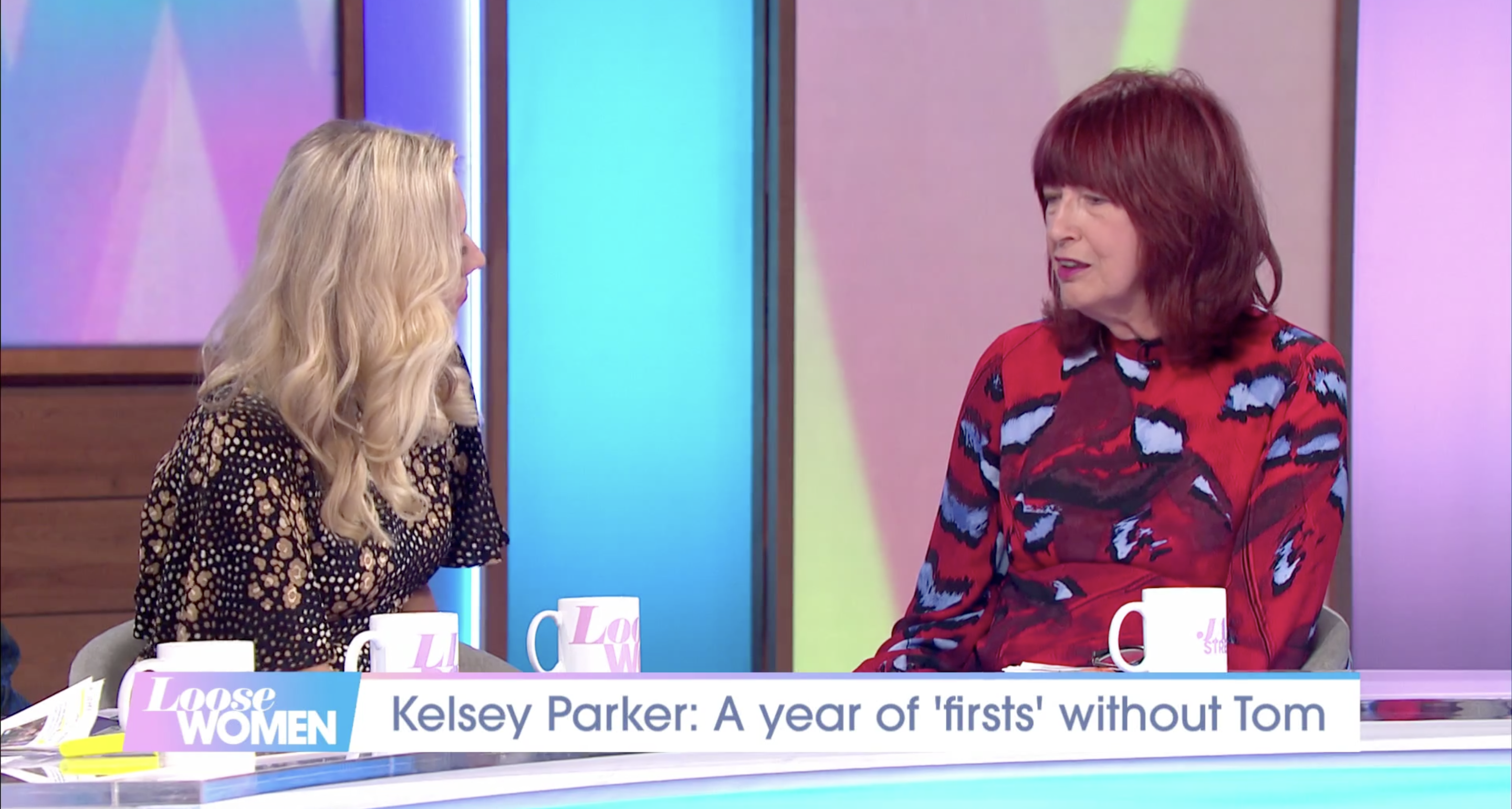 Janet Street Porter on the left talking with Kelsey Parker on Loose Women today