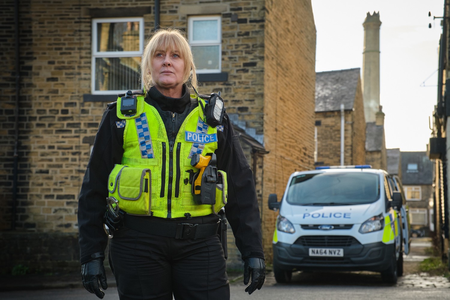 Happy Valley cop Catherine Cawood posing in police uniform