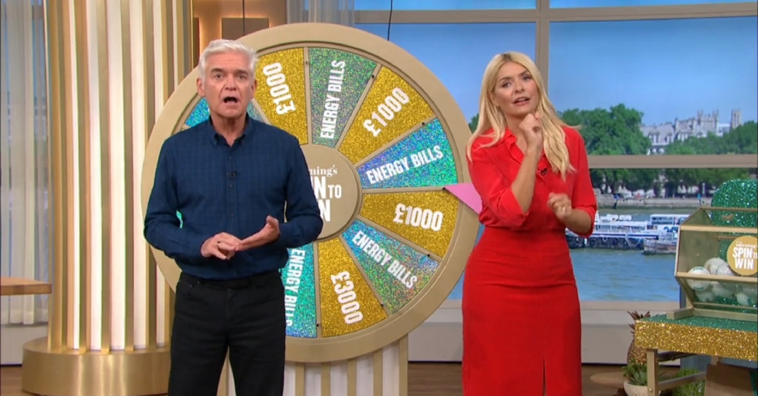 Phillip Schofield and Holly Willoughby during Spin to Win on This Morning on ITV