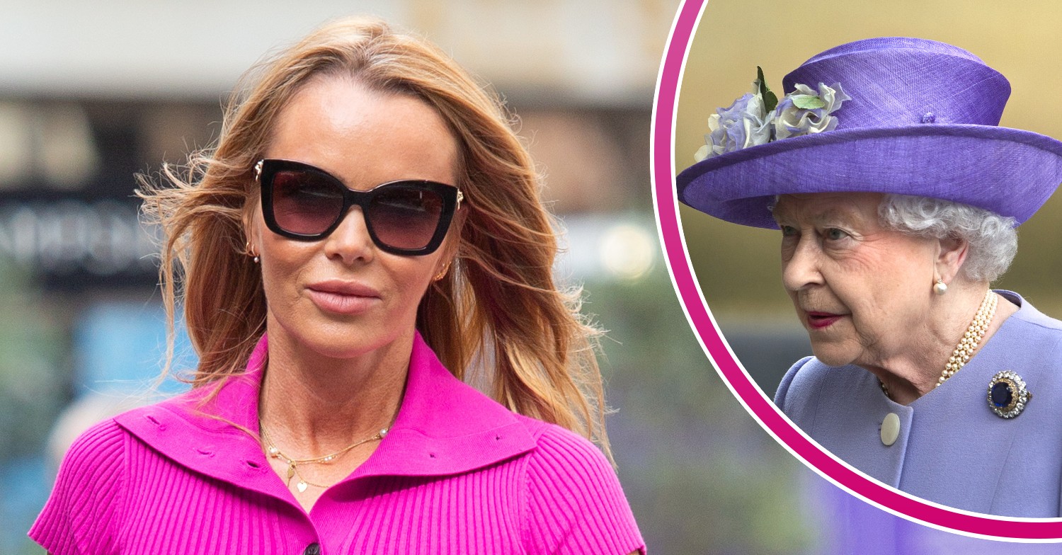 Amanda Holden in pink outfit, the Queen in purple