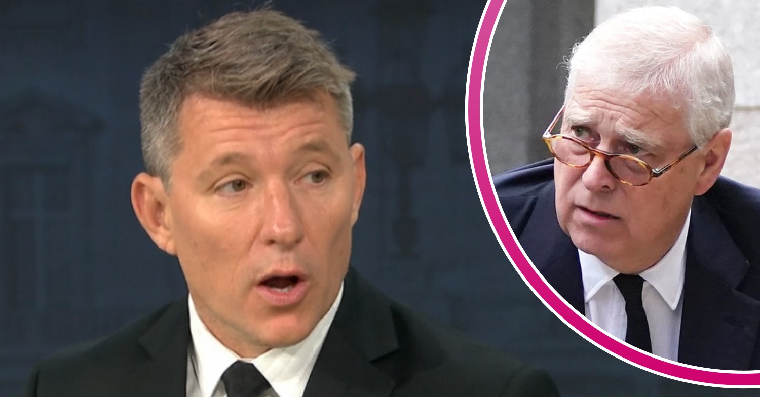 Ben Shephard speaking on GMB today, Prince Andrew wearing glasses looking sombre