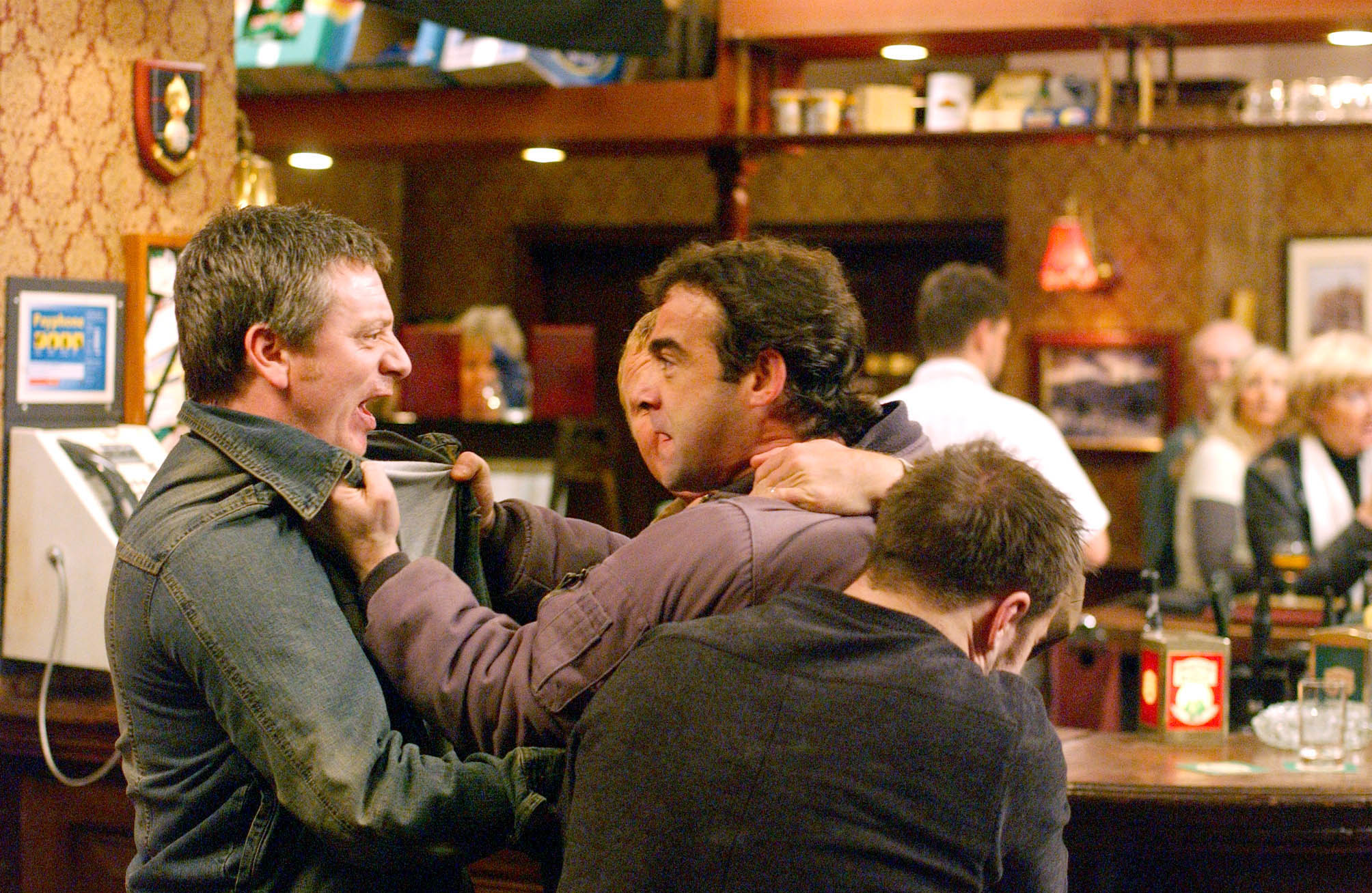 Kevin attacks Martin in the Rovers in Coronation Street