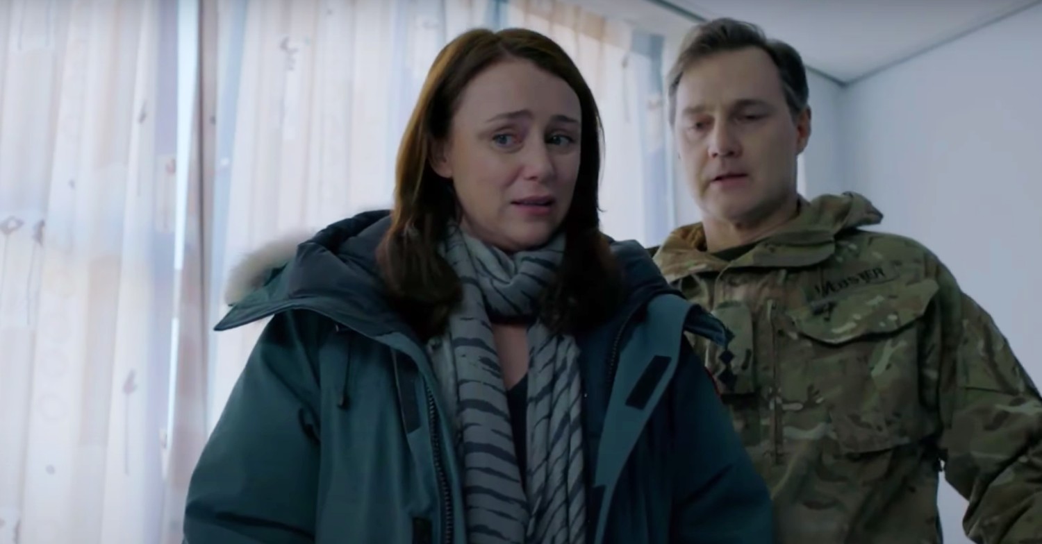 Keeley Hawes wearing a winter coat in The Missing