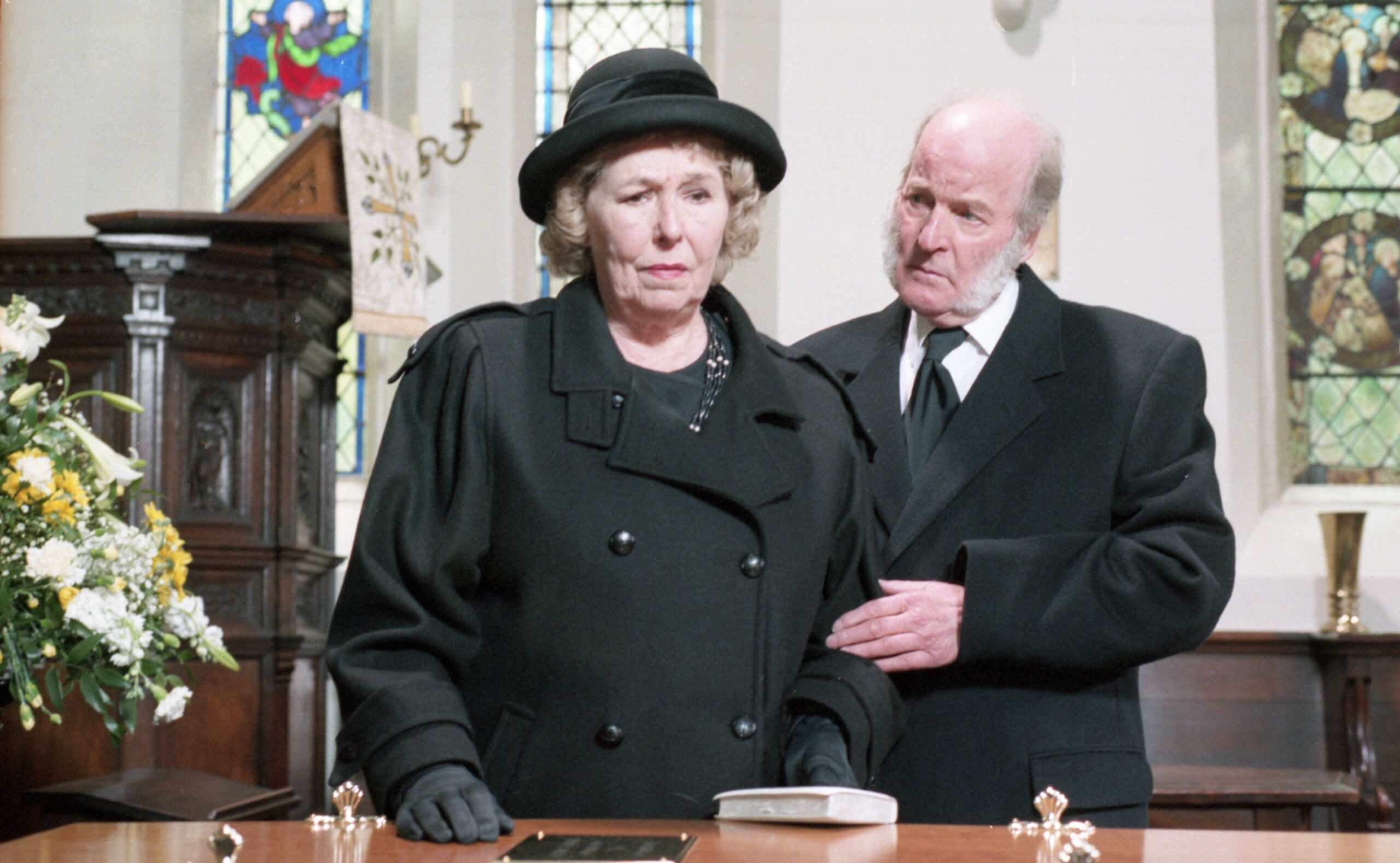 Annie and Amos at Joe Sugden's funeral