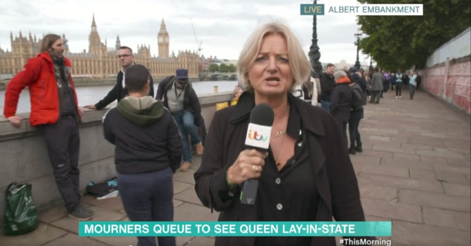 Alice Beer hosting from the queue on ITV This Morning
