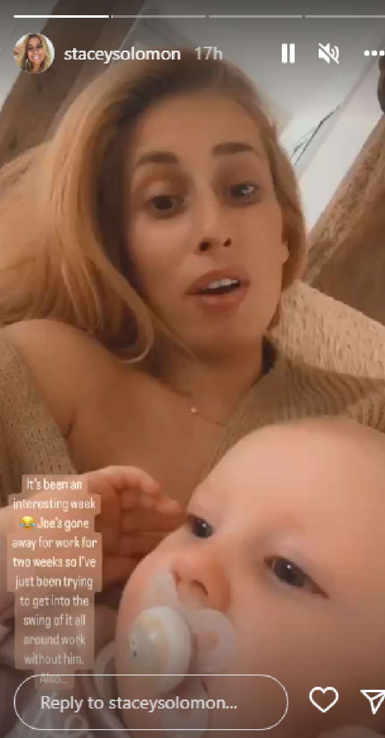 Stacey Solomon screenshot from Instagram with baby Rose in foreground