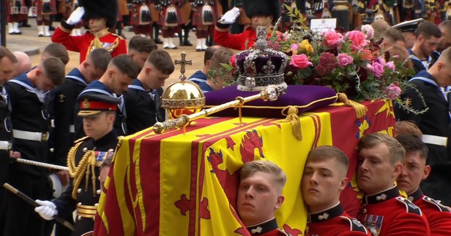 Pallbearer carrying Queen Elizabeth II's coffin at her funeral