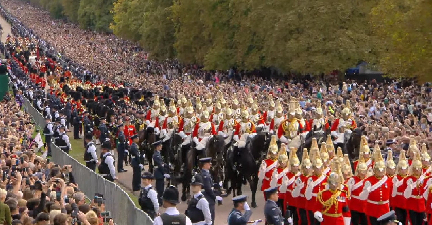 The Queen's coffin being carried through procession