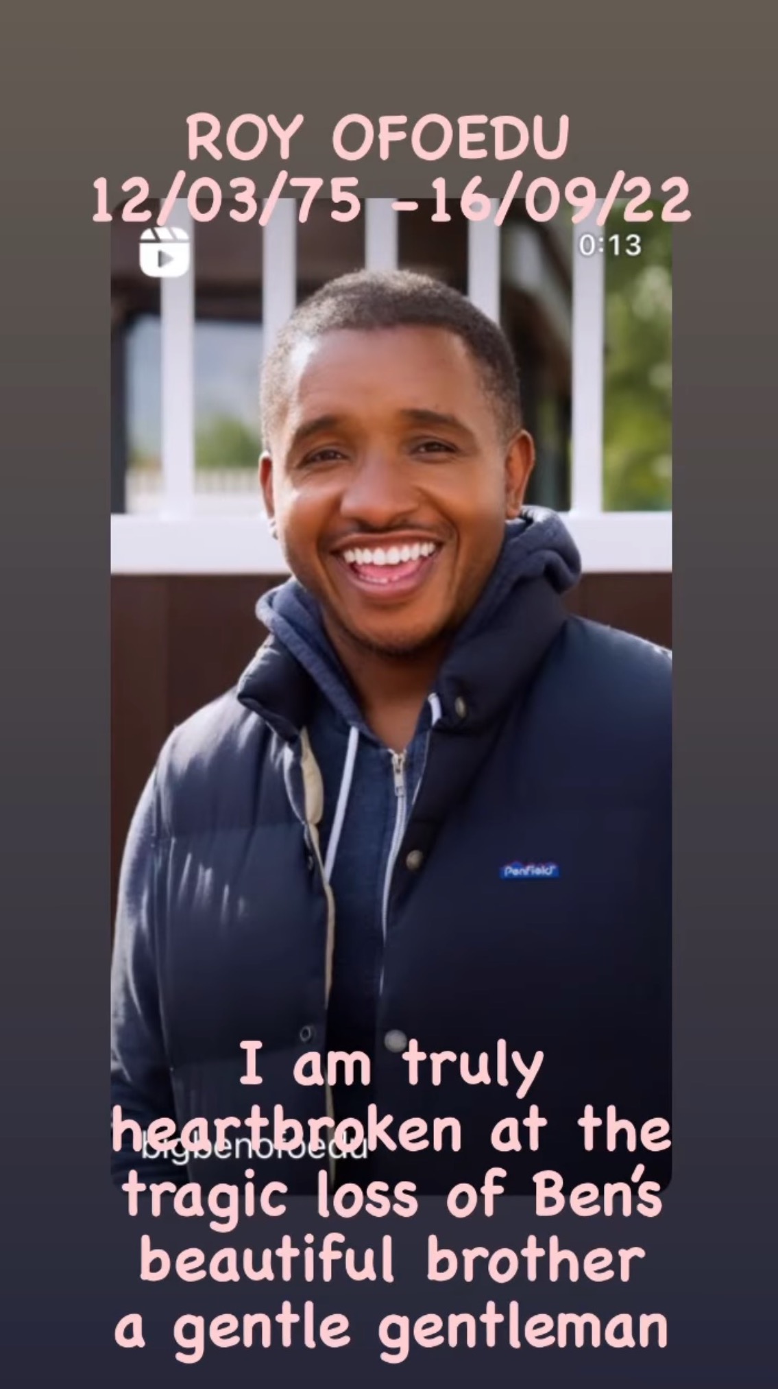 Picture tribute to Vanessa Feltz's brother in law