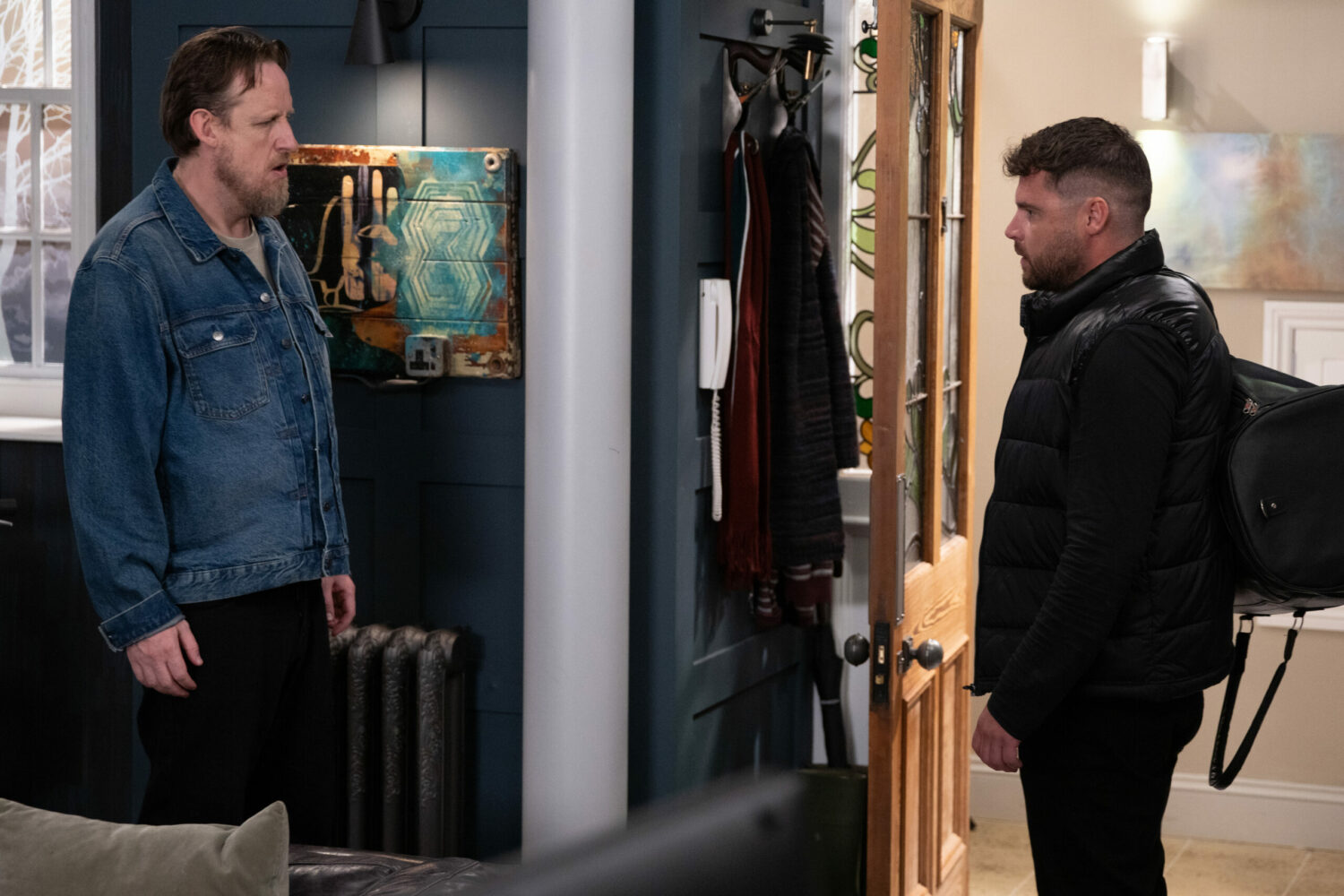 Emmerdale Terry and Aaron glare at each other